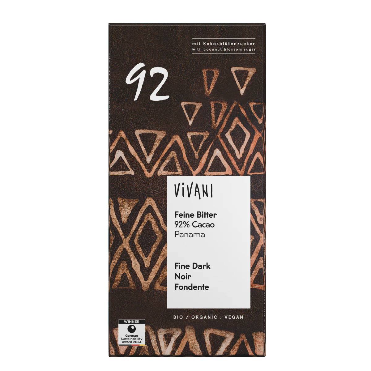 Vivani Block Organic 92% Chocolate 80g